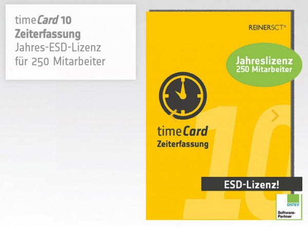 REINER SCT timeCard 10 - Jahreslizenz 250 Mitarbeiter - ESD