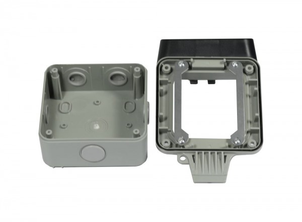 Dosen TP,AP(IP66),2-fach(Eckiger Außenrahmen),CAT6A, Keystone Slim-line mit Kabelklemme, Reinweiss, Synergy 21,