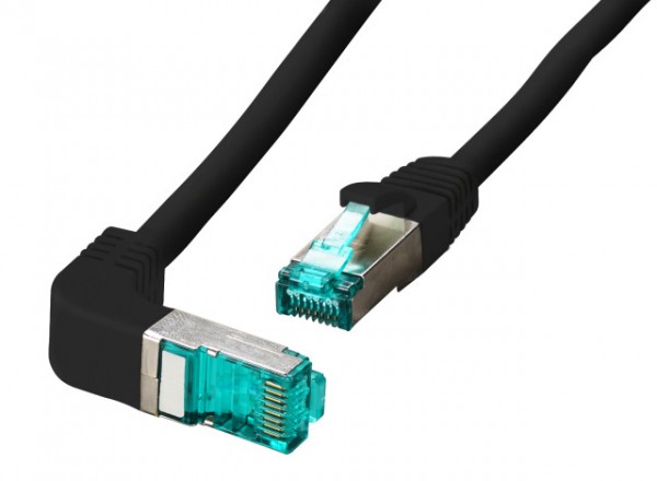 Patchkabel RJ45, CAT6A 500Mhz, 0.25m, schwarz; S-STP(S/FTP); LSZH, einseitig 90Grad gewinkelt,