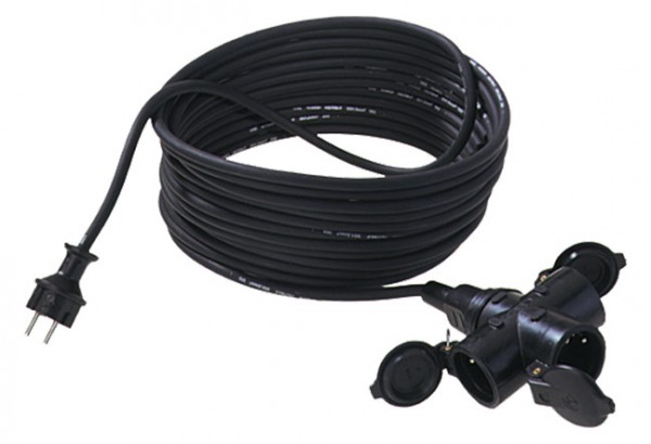 Bachmann Kabel, Verlängerung, Dose(CEE7) 3x ->Stecker(CEE7), 5m, schwarz, 3-fach