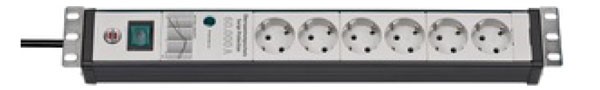 Triton 19"Schrank,zbh. Steckdosenleiste, 6xDosen(CEE7)->Stecker(CEE7), ÜSS/NF, Lichtgrau/Schwarz,