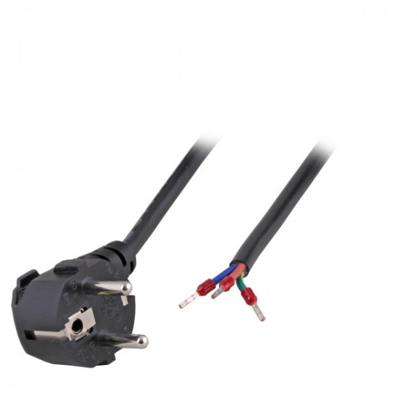 Netzkabel 230V Schutzkontakt CEE7(Stecker)-&gt;Open End mit Adernendhülsen, 1,8m,Black