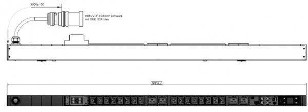 Bachmann PDU, Steckdosen, 16xDosen(C13)+ 4x(C19)+2xLS-&gt; 1ph Zuleitung 3m, 32A, mit Stecker CEE 32A blau BN7500,