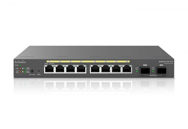 EnGenius Switch full managed Layer 2+ 10 Port • 8x 1 GbE • PoE Budget 110W • 8x PoE at • 2x SFP • Desktop-Switch • Lüfterlos • EWS2910FP-FIT • FitCon/FitXpress