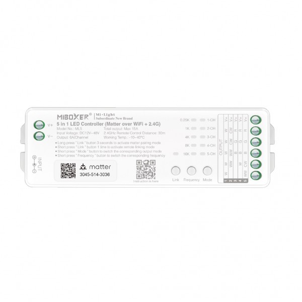 Synergy 21 LED Controller 5in1 RGB-WW (RGB-CCT) DC12~24V Matter Over WiFi + 2.4G *Milight/Miboxer*