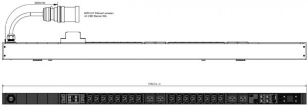 Bachmann PDU, Steckdosen, 16xDosen(C13)+ 4x(C19)+2xLS-&gt; 1ph Zuleitung 3m, 32A, mit Stecker CEE 32A blau, BN7000,