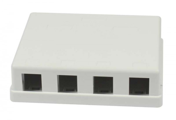 Patch Panel 4xTP, CAT6A, incl.Keystone Slim-line/Short mit Staubschutzklappe, Aufputz ABS, Weiss, Synergy 21,