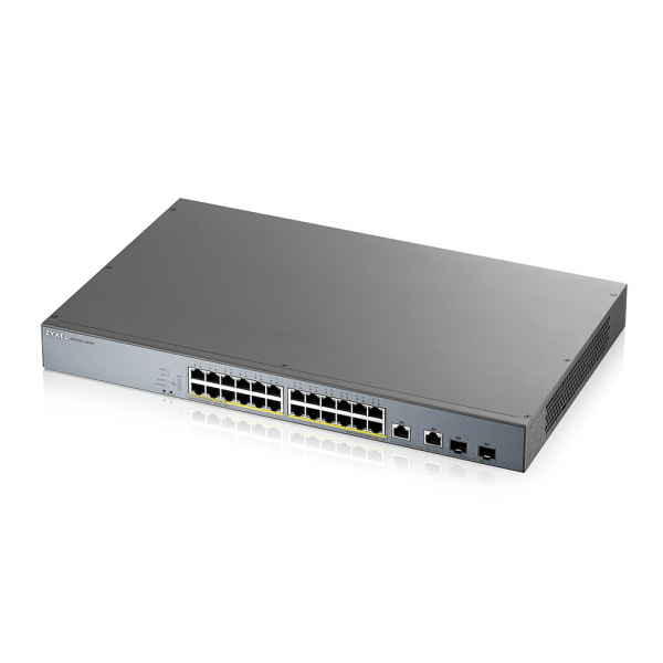 Zyxel Switch smart managed Layer2 26 Port Â• 24x 1 GbE Â• PoE Budget 375 Watt Â• 24x PoE at Â• 2x 1 Gb Combo Â• 19&quot; Â• GS1350-26HP