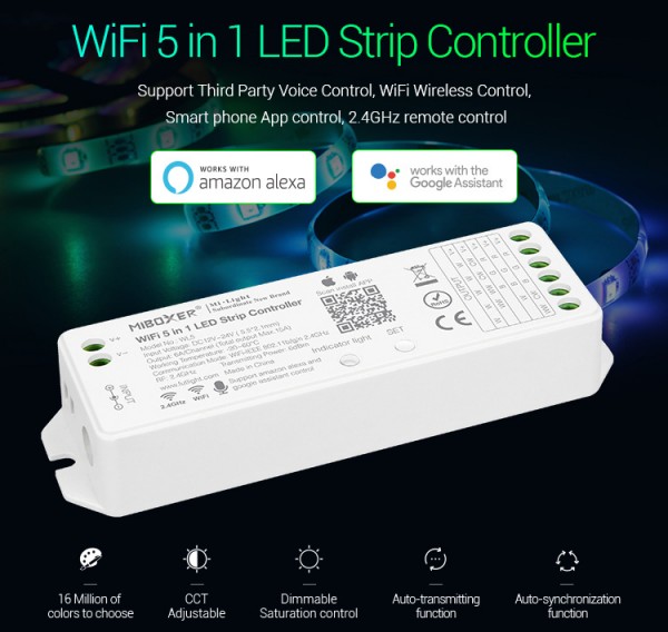 Synergy 21 LED Controller RGB-WW (RGB-CCT) DC12/24V WiFi 5in1*Milight/Miboxer* Alexa serieAs