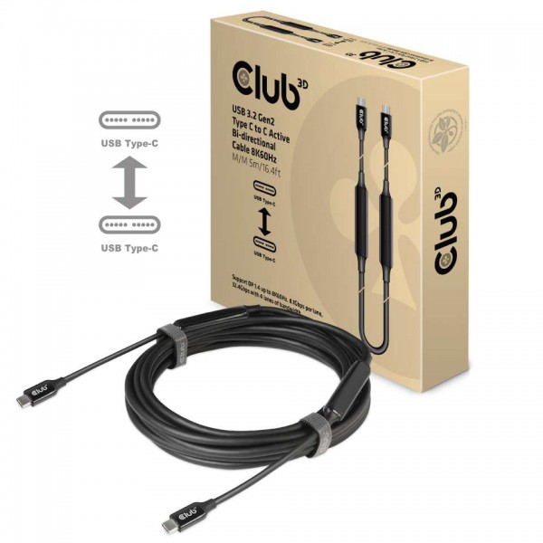 Kabel USB, C(St) =&gt; C(St), 5.0m, USB3.2, *Club 3D* Aktiv bidirektional 8K60Hz