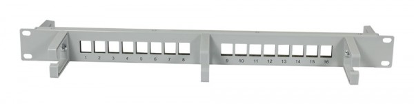 Patch Panel 16xTP,CAT6A, incl.Keystone Slim-line mit Kabelklemme, 19&quot;, 1HE(t 92mm) mit Kabelbügel, Lichtgrau, Synergy 21,