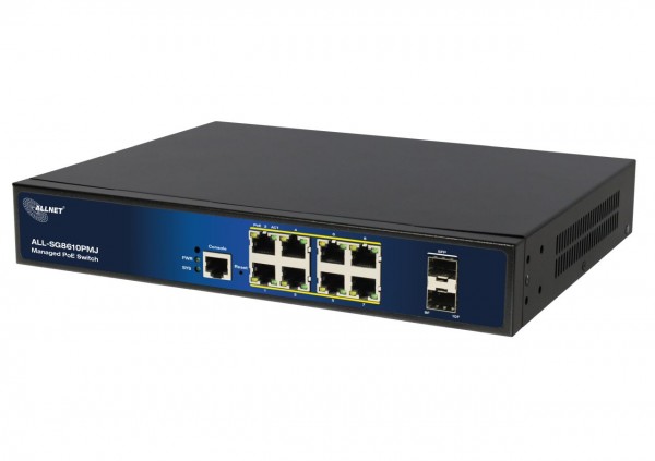 ALLNET Switch full managed Layer2+ 10 Port • 8x GbE • PoE Budget 130W • 8x PoE at • 2x SFP • 19&quot; • Fanless • JSON API • ALL-SG8610PMJ
