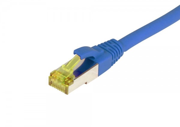 Patchkabel RJ45, CAT6A 500Mhz, 7.5m, blau, S-STP(S/FTP), TPE/LSZH(Ultraflex), AWG26, mit CAT7 Rohkabel, Synergy 21