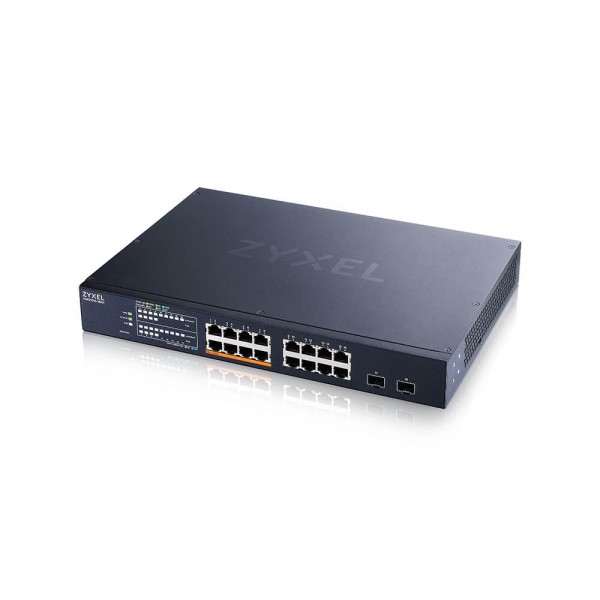 Zyxel Switch smart managed Layer2 18 Port • 16x 2.5 GbE • PoE Budget 180 Watt • 8x PoE bt • 2x SFP+ • 19" • NebulaFlex • XMG1915-18EP