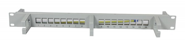 Keystone, Modulträger, 19"Patchpanel für 16xTP-Modul, 1HE(t 92mm), Lichtgrau, mit Kabelbügel, Synergy 21,