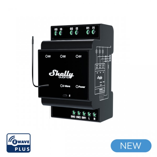 Shelly · DIN rail · "Wave Pro 3" · Relais · max. 48 A · 3 Phasen · 3x 16A · Z-Wave