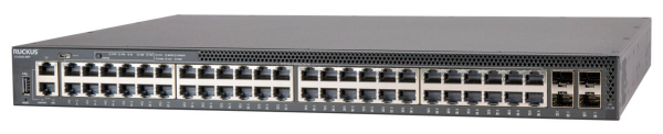 CommScope RUCKUS ICX8200-48PF Switch, 48x10/100/1000 Mbps PoE+ ports, 4x25 GbE SFP28 stacking/uplink-ports, 740 W PoE budget