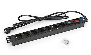 Triton 19"Schrank, zbh. Steckdosenleiste, 7xDosen(CEE7)->Stecker(CEE7), ÜS, Schalter,