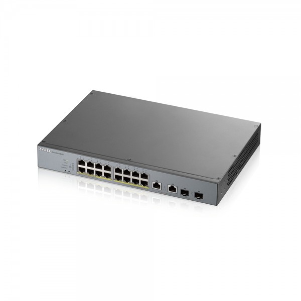 Zyxel Switch smart managed Layer2 18 Port • 16x 1 GbE • PoE Budget 250 Watt • 16x PoE at • 2x 1 Gb Combo • 19&quot; • GS1350-18HP