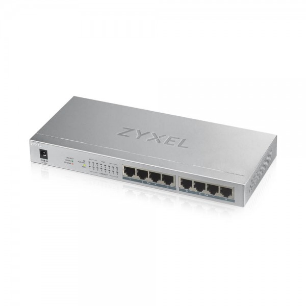 Zyxel Switch unmanaged Layer2 8 Port Â• 8x 1 GbE Â• PoE Budget 60 Watt Â• 8x PoE at Â• Desktop Â• Lüfterlos Â• GS-1008HP