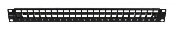 Patch Panel 24xTP,CAT6A, incl.Keystone Slim-line/Short, 19 , 1HE(t 94mm), Schwarz, Synergy 21,