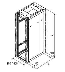 Triton 19&quot;Schrank Flat-Pack, Mittelteil T1000mm, 42HE, Dach, Seitenwände, lichtgrau, bis 800KG, zerlegt,