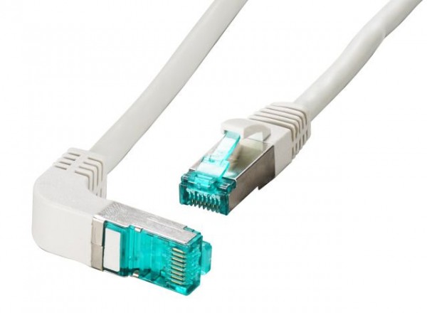 Patchkabel RJ45, CAT6A 500Mhz, 2m, grau; S-STP(S/FTP); LSZH, einseitig 90Grad gewinkelt,