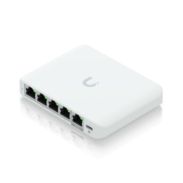 Ubiquiti Switch smart managed Layer2 5 Port • 5x GbE • 1x PoE at In • Desktop • Lüfterlos • UniFi • USW-Flex-2.5G-5