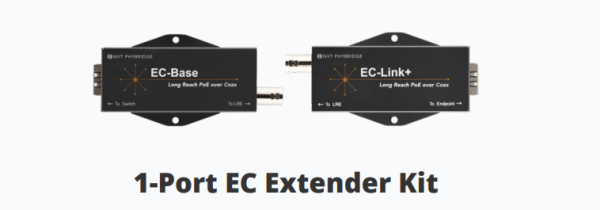 NVT Phybridge CLEER • Adapter • PoE over Coax • EC-Base • 1x BNC • 1x RJ45 • PoE • ~ 50W • KIT EC-Link+
