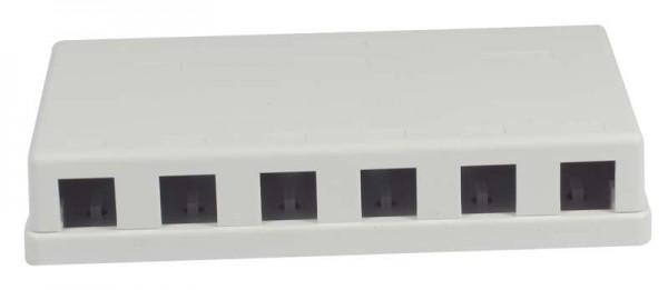 Patch Panel 6xTP, CAT6A, incl.Keystone Slim-line/Short 3P, Aufputz ABS, Weiss, Synergy 21,