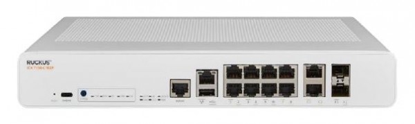 CommScope RUCKUS Networks ICX 7150 Compact Switch, 2x 100/1000/2.5/5/10G PoH ports, 2x 100/1000/2.5G PoH ports, 6x 100/1000/2.5G PoE+ ports, 2x 10G SFP+ uplink-ports, 240W PoE budget, L3, TAA compliant.