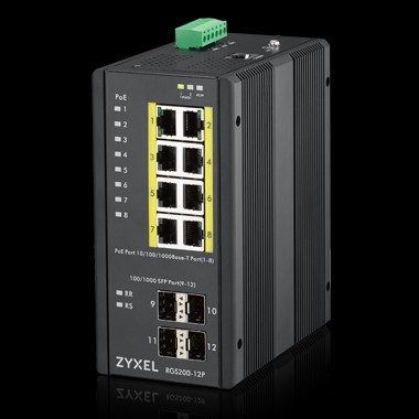 Zyxel Switch unmanaged Layer2 12 Port Â• 8x 1 GbE Â• PoE Budget 240 Watt Â• 8x PoE at Â• 4x SFP Â• Industrial Â• Lüfterlos Â• RGS200-12P