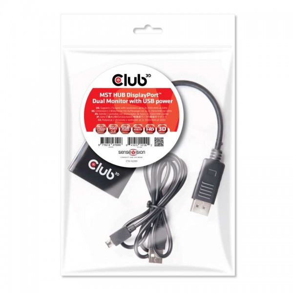 Club 3D Multi Stream Transport Hub 2x DisplayPort 1.2 Dual Monitor
