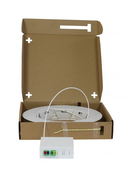 LWL-FTTH Compact Box vorkonfektioniert, 4xLC/APC -> open End, 60m, 9/125u, G.657.A2, 4-Faser, OD=2.2mm, Synergy 21