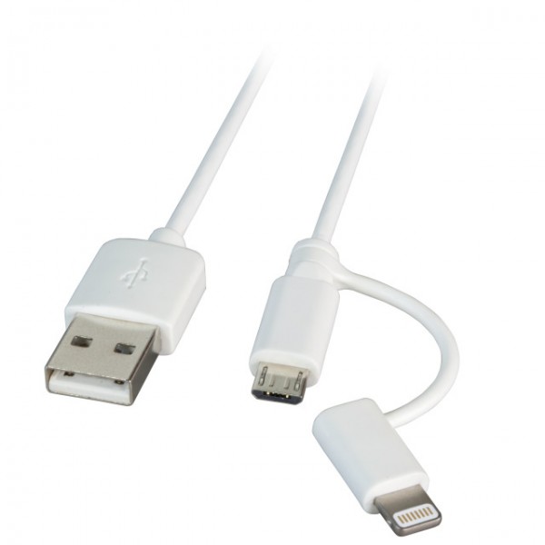 Kabel USB, A(St) =&gt; B(St)+Lightning(ST), 1.0m, USB2.0, weiß,