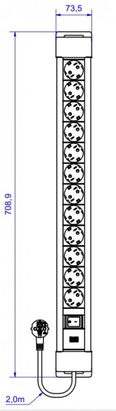 Bachmann Steckdosenleiste, CONNECTUS 12xCEE7/3 1xSchalter 2,0m CEE7/7 Schwarz