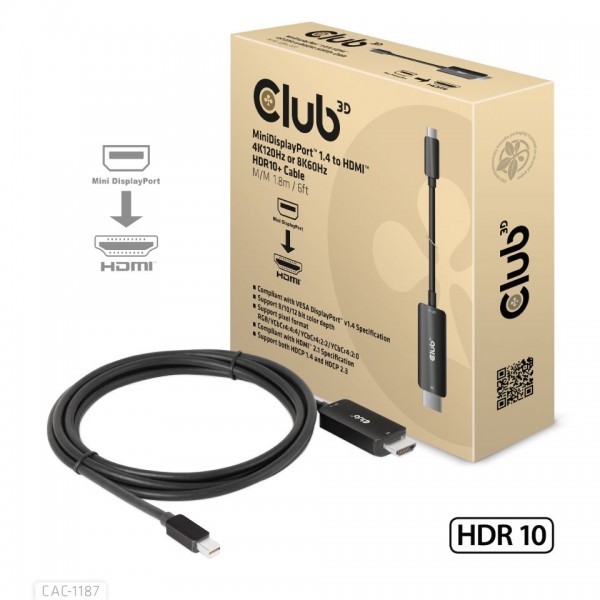 Kabel Video DisplayPort Mini => HDMI ST/ST 1,8m *Club3D*