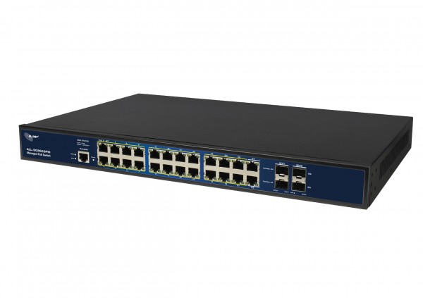 ALLNET Switch full managed Layer2+ 26 Port • 24x GbE • PoE Budget 370W • 22x PoE at • 2x Combo • 2x SFP • 19&quot; • Fanless • JSON API • ALL-SG8626PMJ