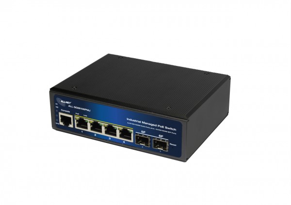 ALLNET Switch industrial full managed Layer2+ 6 Port GbE • PoE Budget 360W • 4x PoE bt • 2x SFP • Fanless • DIN • ALL-SGI8106PMJ-BT