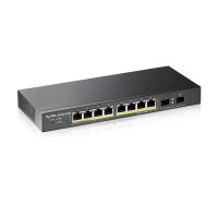Zyxel Switch smart managed Layer2 10 Port • 8x 1 GbE • PoE Budget 77 Watt • 8x PoE at • 2x SFP... Zyxel Switch smart managed Layer2 10 Port • 8x 1 GbE • PoE Budget 77 Watt • 8x PoE at • 2x SFP • Desktop • Lüfterlos • GS1900-10HP V2