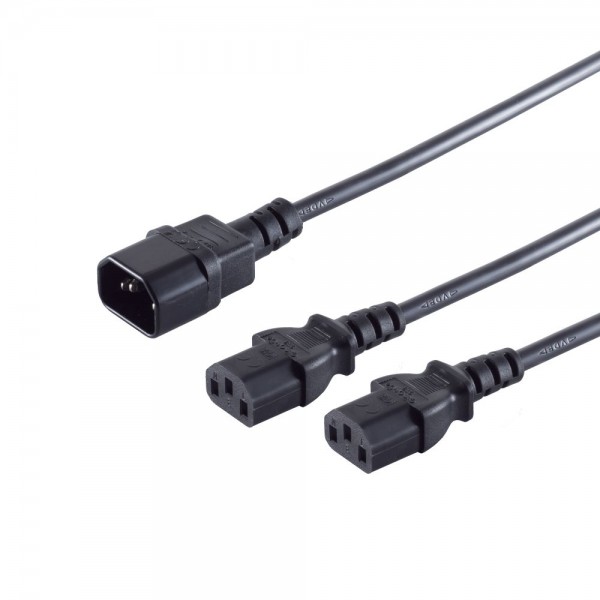 Netzkabel 230V Kaltgeräte IEC-C13(Buchse) 2x/Kaltgeräte IEC-C14(Stecker), 1,8m, Y-Netzanschlusskabel