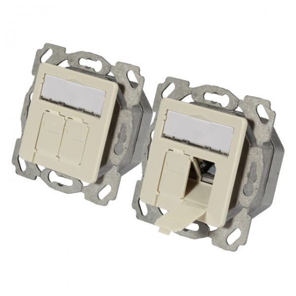 Dosen TP,UP, 2-fach, CAT6A, 500Mhz, weiss, Kabeleingang senkrecht, RAL9010