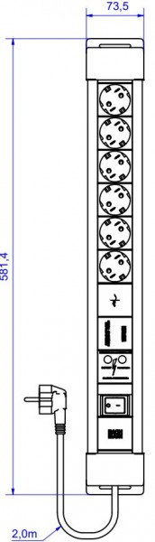 Bachmann Steckdosenleiste, CONNECTUS 6xCEE7/3 1xGVS 1xSchalter 2,0m CEE7/7 Grau