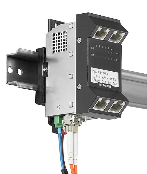 Microsens Gigabit Ethernet ruggedized Micro-Switch, Hutschiene, vertikal, PoE+, 5xRJ45, 1xSFP, MS440219PMXH-48G6+