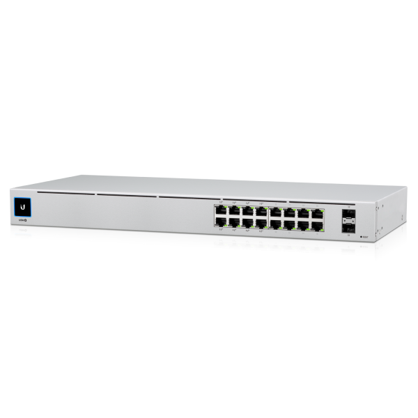 Ubiquiti Switch smart managed Layer2 18 Port • 16x GbE • PoE Budget 42W • 8x PoE at • 2x SFP • 19" • Lüfterlos • UniFi • USW-16-POE