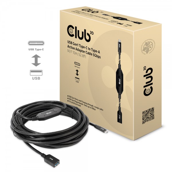 Kabel USB, C(St) =&gt; A(Bu), 10.0m, USB3.2, *Club 3D* 5Gbps