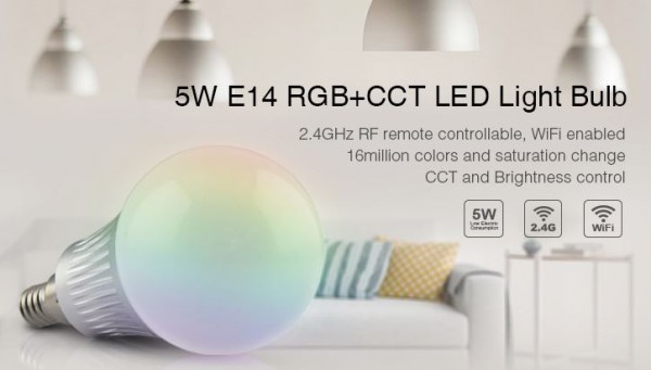 Synergy 21 LED retrofit E14 5W RGB-WW lamp with RF and WLAN *Milight/Miboxer*