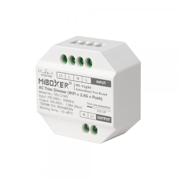 MiBoxer TRI-C1WR LED Dimmer Controller AC TRIAC WiFi+2,4G+Push