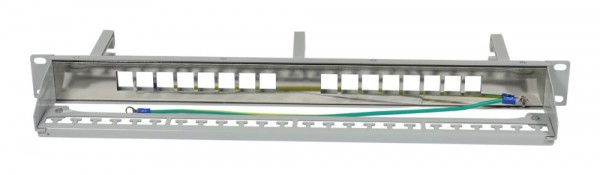 Keystone, Modulträger, 19"Patchpanel für 16xTP-Modul, 1HE(t 92mm), Lichtgrau, mit Kabelbügel, Synergy 21,
