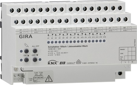 Gira KNX Schaltaktor 16fach 16 A / Jalousieaktor 8fach 16 A mit Handbetätigung